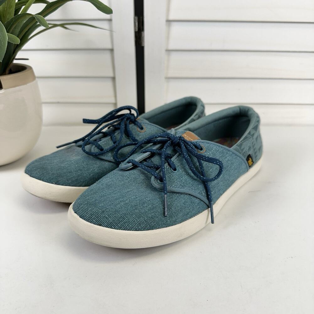 Teva Willow Teal Lace Up Canvas‎ Sneaker Flats Slip Resistant Womens Size 10